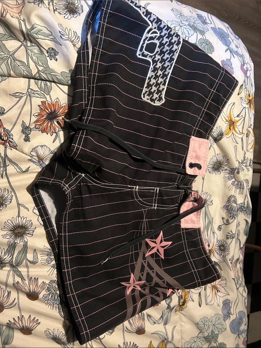 Black and Pink Women's Shorts with Star Trim